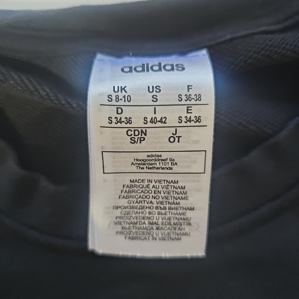 Adidas Women's Small Black Crewneck Sweatshirt White Logo Pullover - Picture 2 of 3